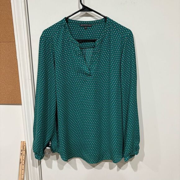 Adrianna Papell Green Long Sleeve Floral Print Mandarin Collar Blouse Size L - Picture 2 of 5